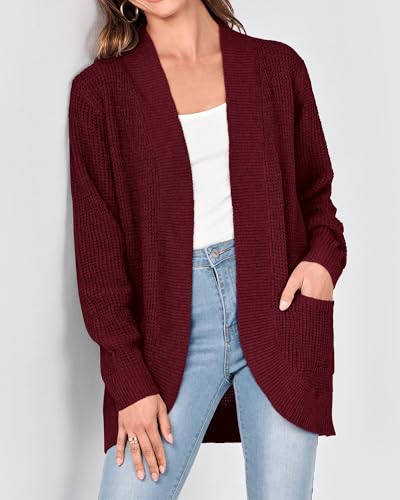 Image of KIRUNDO Cardigan Sweaters for Women 2024 Fall Open Front Long Sleeve Loose Lightweight Knit Sweater Coat with Pockets
