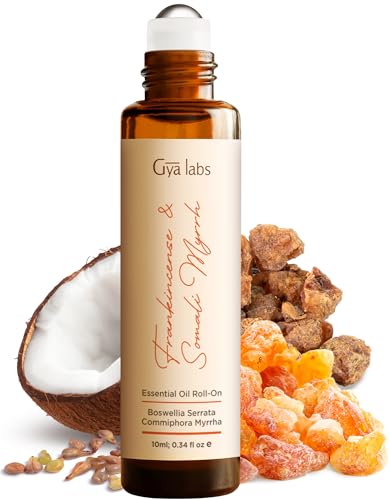 Gya Labs Frankincense & Somali Myrrh Essential Oil Roll On - 10ml - Travel Size Roller for Camping, Skin, Aromatherapy Relief, Convenience