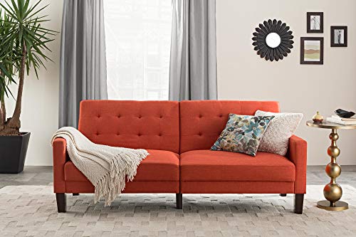 Better Homes & Gardens Porter Fabric Tufted Sofa Bed, Rust Orange Linen