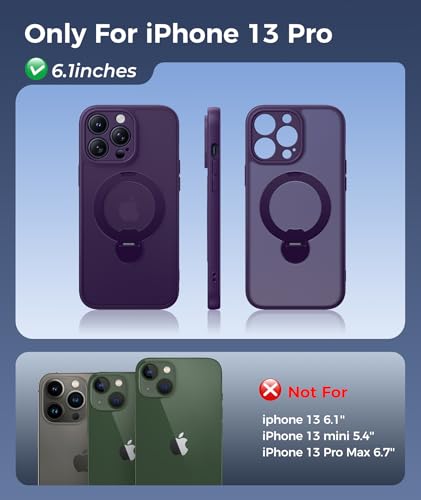 Image of FNTCASE for iPhone 13 Pro Case: [360 Spin Magnetic Stand] [Compatible with Magsafe] [Screen Protector] Translucent Matte Military Grade Shockproof Full Camera Protective Phone Cover - Purple