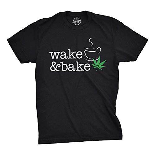 Crazy Dog T-Shirts Mens Wake and Bake Tshirt Funny Morning Marijuana Legalization Tee for Guys (Black) - XL