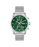BOSS Chronograph Quarz Uhr für Herren mit Silbernes Edelstahl-Mesh-Gliederarmband - 1513938