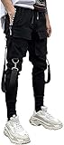 MOKEWEN Men's Multi Pocket Street Punk Hip Hop Casual Cargo Trousers Joggers Dancing Harem Pant 32-33