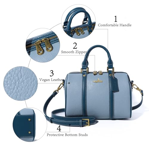 Image of Angel Kiss Women Satchel Purses and Handbags Vegan Leather Boston Barrel Bag Top Handle Shoulder Purse with Crossbody Strap | Vegan Leather