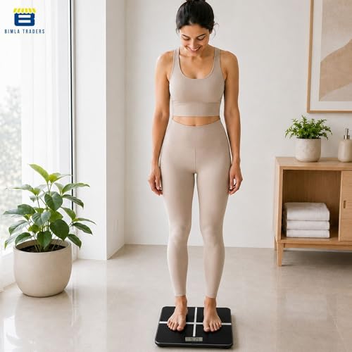 Image of Btag Premium Digital Body Weight Scale | 26x26 cm Wide Platform | Clear LCD Display | Anti-Skid Base | 180 kg Capacity Cross Design (Black)