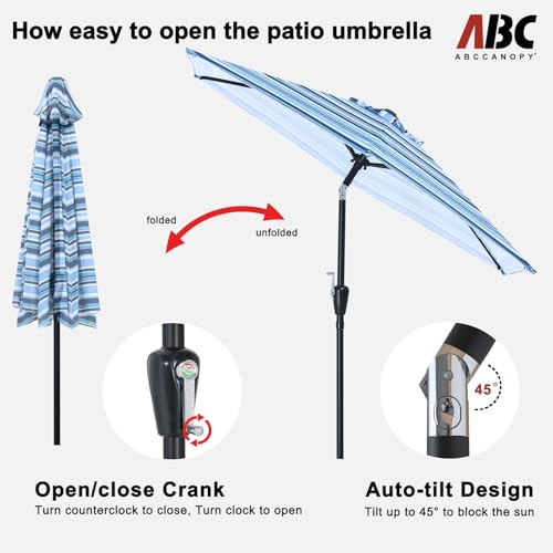 Image of ABCCANOPY 7.5FT Patio Umbrella Outdoor 6 RibsTable Umbrella | Fade & UV Resistant Fabric,6 Fiberglass Ribs,Smooth Crank System,Purple Blue Stripes,Great for Patio,Backyard,Garden,Deck