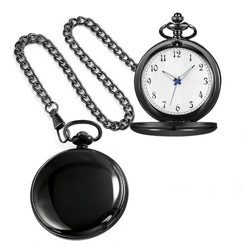 Image of Tiong Pocket Watch Vintage Quartz Pocket Watches with Chain Christmas Graduation Birthday Gifts Father's Day（Black