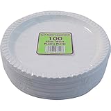 Comidas calientes y frías. 100 blanco de plástico - 22,86 cm/23 cm platos de calidad y resistente ideal para preparaciones calientes y alimentos fríos y blanco