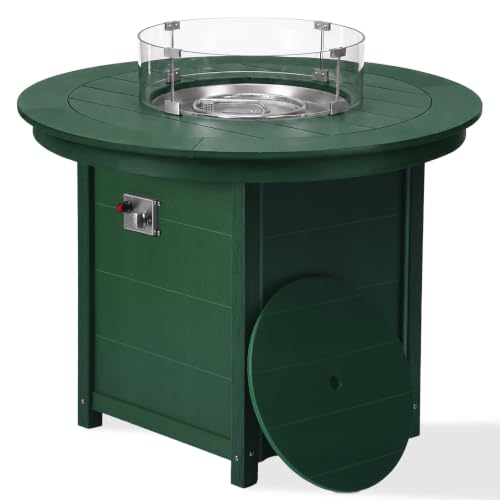 Costaelm 47" Modern Outdoor Patio Backyard Round Propane Counter Height Fire Pit Table, Dark Green