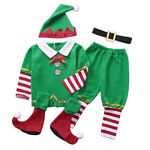 Roupas infantis de cosplay de Natal para crianças de 1 a 9 anos, blusas verdes de lã + calça, chapéu