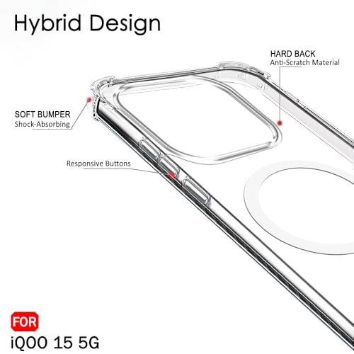 Image of TheGiftKart Shockproof Ultra-Hybrid Back Cover Case for iQOO 15 5G Compatible with MagSafe | 360 Protection | Crystal Clear Hard Back Cover Case for iQOO 15 5G (PC & TPU, Transparent Bumper)