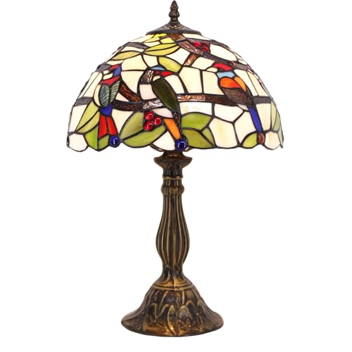 Image of WERFACTORY Tiffany Table Lamp Mix Color Stained Glass Bedside Lamp 18 Inch