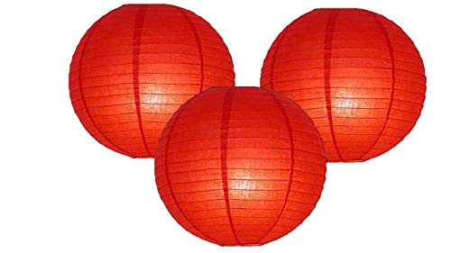 Pack Of 3 Round Paper Lanterns Lamp Wedding Birthday Party Decoration (Red, 14"/35CM)