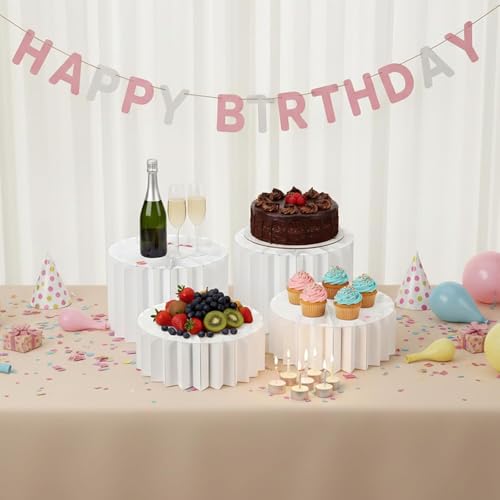 4 Pcs Foldable Cylinder Pedestal Stands White Cardboard Cake Plinth Dessert Display Risers for Birthday Decor Party Wedding ﻿ by Qyuanzh - Used condition - Image 3