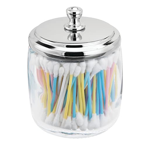 Mdesign Small Apothecary Organizer Canister Jars - Glass Containers With Steel Lid For Bathroom, Organization Holder For Vanity, Counter, Hamill Collection - 2 Pack - Clear/Chrome #TOP5