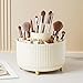 DASITON Large Capacity Makeup Brush Holder,360° Rotating Makeup Organizer,5 Slot Makeup Brushes Cup,for Vanity Decor,Bathroom Countertops,Desk Storage Container,Cosmetic Display cases(Cream)