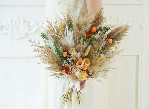 Ramo de boda beige rústico boho, flores preservadas miniatura 4
