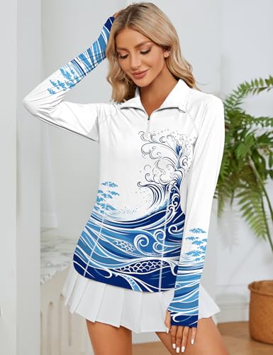 Image of LOMON Women Long Sleeve Shirts Sun Protection 1 /4 Zip Summer Quick Dry Hiking Shirts Quarter Zip Pullover for Women
