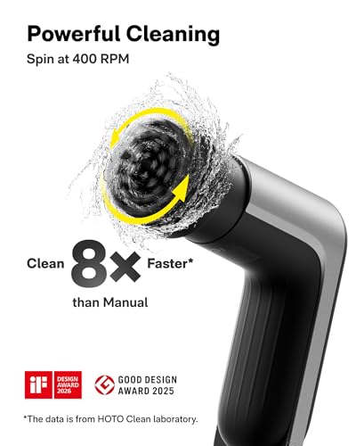 Image of HOTO Grip Cordless Electric Spin Scrubber, IPX7 Waterproof, Lightweight at 0.65 lb with 6 Brush Heads, Powerful Cleaning Scrubber, for Bathroom, Kitchen, Tile, Shower