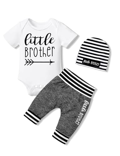 Image of CRISONE Newborn Baby Boy Clothes New To The Crew Letter Print Romper+Pants+Striped Hat 3pcs Infant Outfits Set