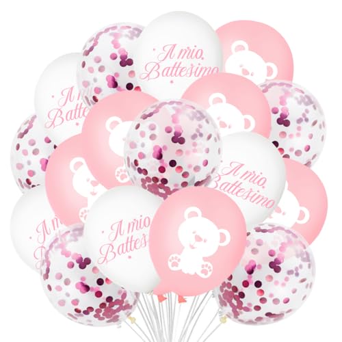 Aurasky Palloncini Battesimo Bimba 30 Pezzi, Il Mio Battesimo Scritta, Palloncini Orsetto Rosa Bianco Coriandoli, Decorazioni Battesimo Bimbo, Addobbi Battesimo per Festa Nascita Baby Shower