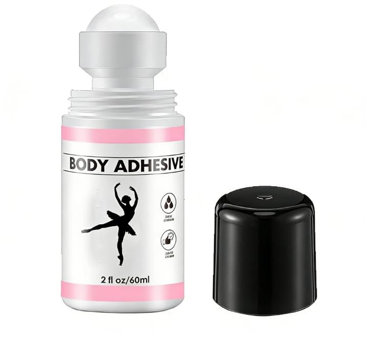 Body Adhesive Glue for Clothes & Skin, Body Adhesive Roll-On, Strong Fashion Glue for Dancers, Socks, Leotards, Bras, Wigs, Costumes and Cosplay, Holds All Day, Fast Drying