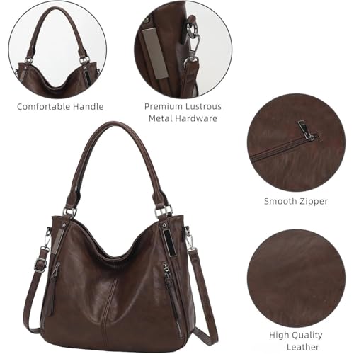 Bolso hobo de cuero genuino para mujer, estilo tote con gran capacidad y diseño clásico miniatura 4