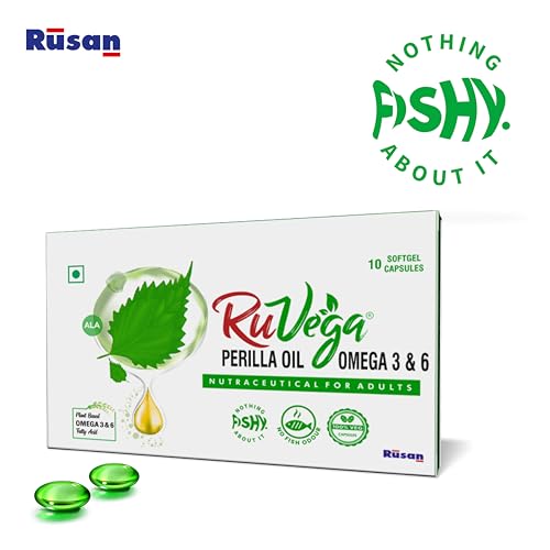 Image of Rusan RuVega Plant-Based Omega 3 & 6 Softgel 50 Capsules | Herbal Perilla Oil with ALA | Fish-Free Softgel Nutraceutical for Adults | Vegan Supplements | Supports Heart, Brain, Joint & Skin Health