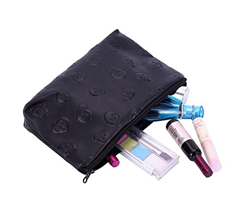 Hoyofo Stylish Makeup Pouch For Women Skull Make Up Bag Small Cosmetic Bag For Purse, Black Skull (Pu) #TOP4