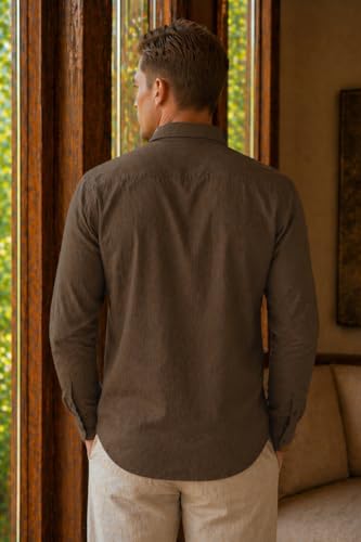 Image of Louis Philippe Men's Linen Blend Solid Shirt with Soft Handfeel & Naturally Antibacterial Finish - Holiday Wear