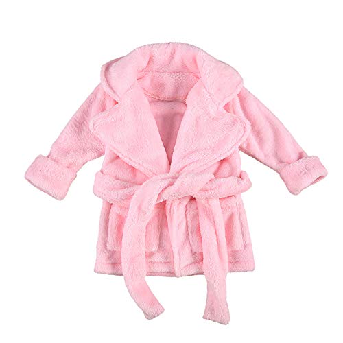 Glosun Baby Coral Fleece Bathrobe Toddler Kids Hooded Terry Robe Cartoon Animal Pajamas Sleepwear Bath Wrap (0-6 Months, Pink)