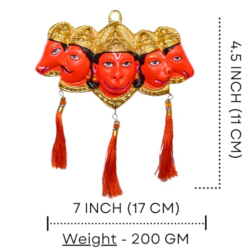Image of Salvus APP SOLUTIONS Panchmukhi Hanuman Ji Face Wall Hanging for Protection and Blessings (Sindoori 7x4.5 Inch)