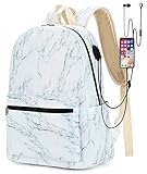 Girls Womens College Laptop Backpack School Bookbag Travel Rucksack School Bag with USB Charging Port for High School (2-Marble-B)