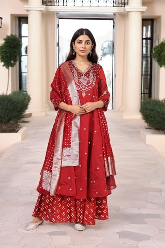 Ensemble Kurta Anarkali rouge pour mariages et soirées - 2