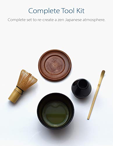 Premium Japanese Ceremonial Matcha Green Tea Chawan Bowl Full Kit Matcha Whisk Set with Accessories and Tools Bamboo Chasen Matcha Whisk Scoop and Holder (MONO)