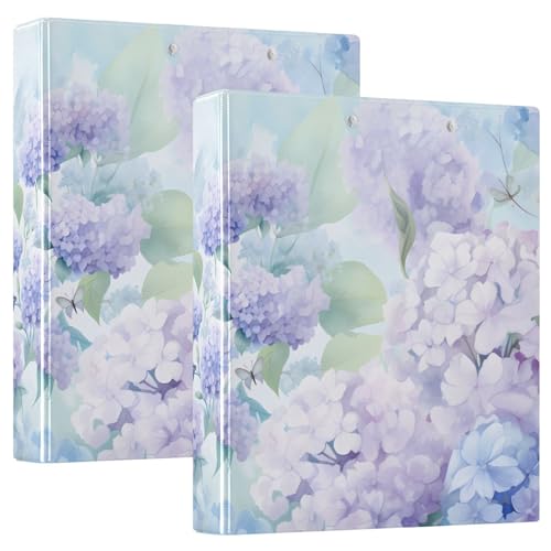 Image of Purple Hydrangea Flower Butterfly 3 Ring Binder with 2 Interior Pockets 1.5 inch Binders 3 Ring Heavy Duty Fit 8.5 inch x 11 inch Letter Size for Office School, 2 Pack