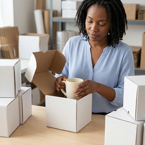 Image of WIFTREY 30 Pack 5x5x5 White Small Shipping Boxes, 5 x 5 x 5 Corrugated Cardboard Box for Packaging Small Business, Shipping, Moving, Mailing
