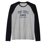 port jervis new york ny - design sportivo vintage, colore: blu marino maglia con maniche raglan