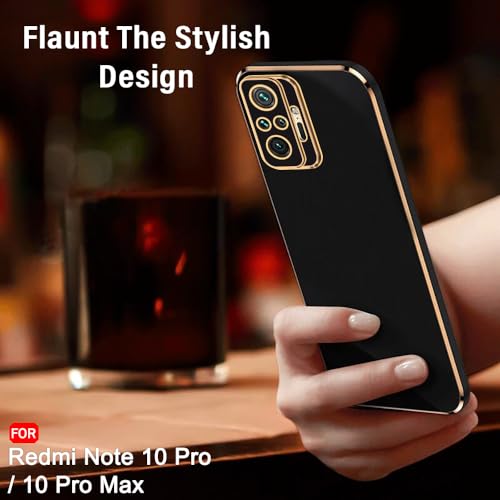 Image of TheGiftKart Luxurious Golden-Plated Back Cover Case for Mi Redmi Note 10 Pro /Pro Max | Raised Lips for Camera & Screen Protection | ShockProof Design | Stylish Back Case Redmi Note 10 Pro (TPU, Black)