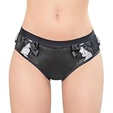Littleforbig Women's Ladies Soft Underwear Comfortable Hipster Briefs Pretty Satin Over Ruffled Lace Bow Panties Black 2XL