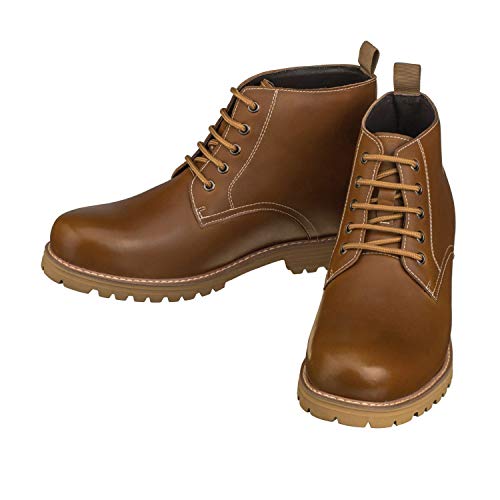 CALTO Men's Invisible Height Increasing Elevator Shoes - Brown Premium Leather Lace-up Round-toe Work Boots - 3.4 Inches Taller - S8751 - Size 11.5 D(M) US4