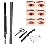 💄【Lapiz Cejas】Obtendrás 2 lápices para cejas, juegos de recorte para cejas, cuchillo para cejas, clip para cejas, tijeras para cejas, tarjeta para cejas. Delicadas herramientas de recorte de cejas hacen que tus cejas se vean mejor.