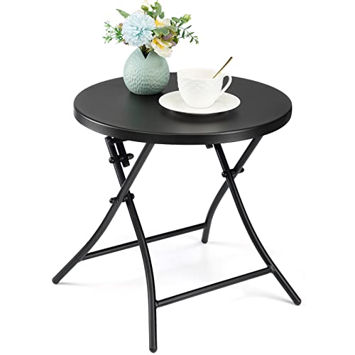 TeoKJ Folding Small Outdoor Side Table, Anti Rust Patio Round Table