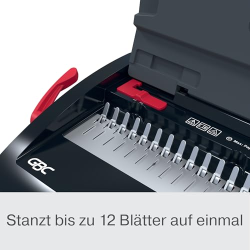 GBC CombBind CB12 Manuelles Bindegerät - Bindet 165 A5/A4-Blätter, kompaktes und leichtes Design, stanzt 12 Blätter, Schwarz/Silber, 4410060