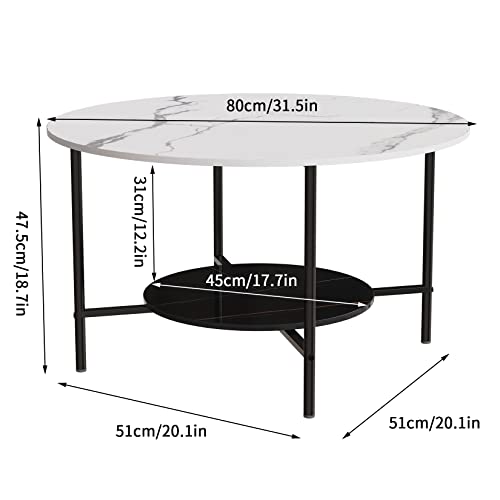 Wisfor JJ-XZ313-MXW Marble Tabletop Sofa Coffee Table: 2 Tier Round White Sintered Stone Center Table thumb #2