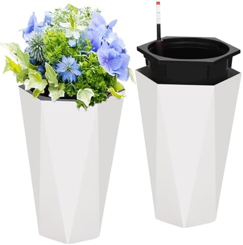GarveeLife 22.5 in Tall Diamond Planters Set of 2, Self Watering ...