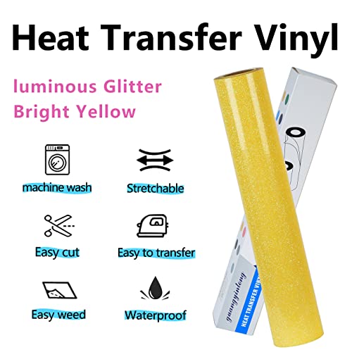 Image of guangyintong Glow Glitter Gold Heat Transfer Vinyl HTV Rolls, 12 inch x 8ft Iron on Vinyl for T-Shirts, Glitter HTV Vinyl for All Cutter Machines Easy to Cut & Weed for DIY Design