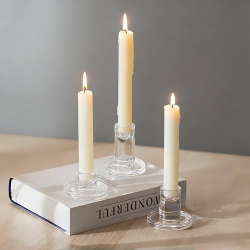 Glasseam Kerzenständer Stabkerzen Stabkerzenhalter Glas: 3er Set Kerzenhalter Stabkerze Klein Kerzenhalter Stabkerzen für Tischdeko Klar Stabkerzenständer für Wohnzimmer Hochzeit Dekoration