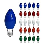 CHYParty 25 Pack C7 Replacement Bulbs, Colorful/Multicolor Christmas Lights Replacement Bulbs for Outdoor String Lights, Xmas Tree, Wedding Decor, 120V 5W Incandescent, E12 Candelabra Base