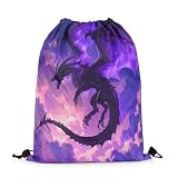 Castle Fairy Mochila Dragon com cordão, Preto, roxo, 13'X16', Dragão